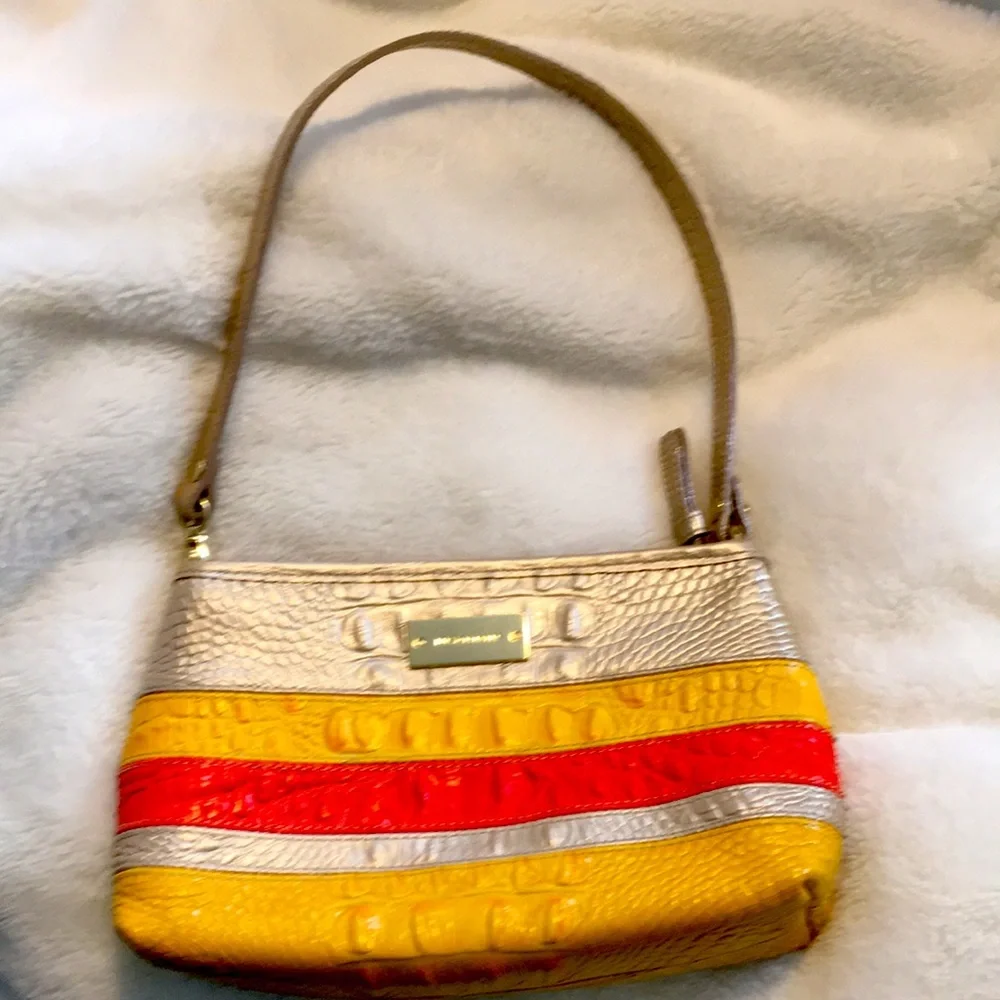 NWT Brahmin Anytime Mini in Vineyard Fizz Croc Embossed Leather Metallic Striped
